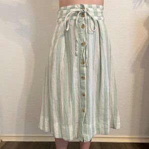 Striped Linen Button Skirt